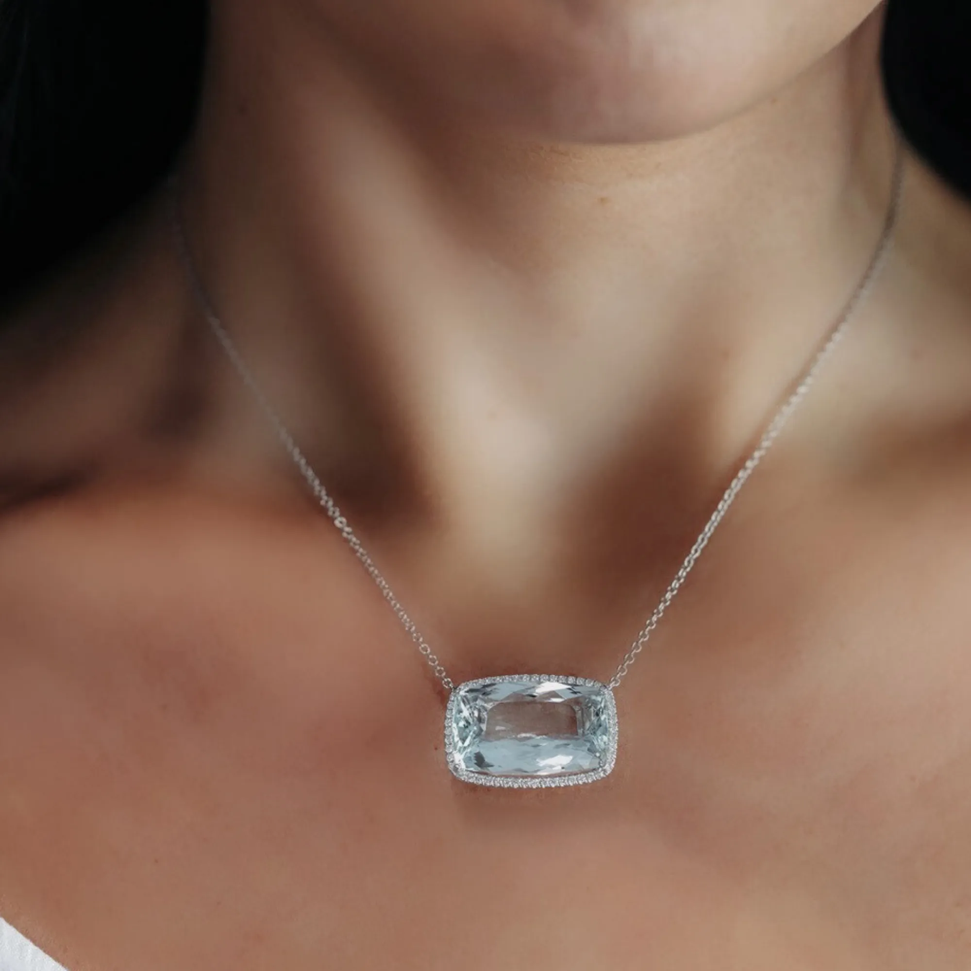 15.85CT Aquamarine Diamond Halo Necklace