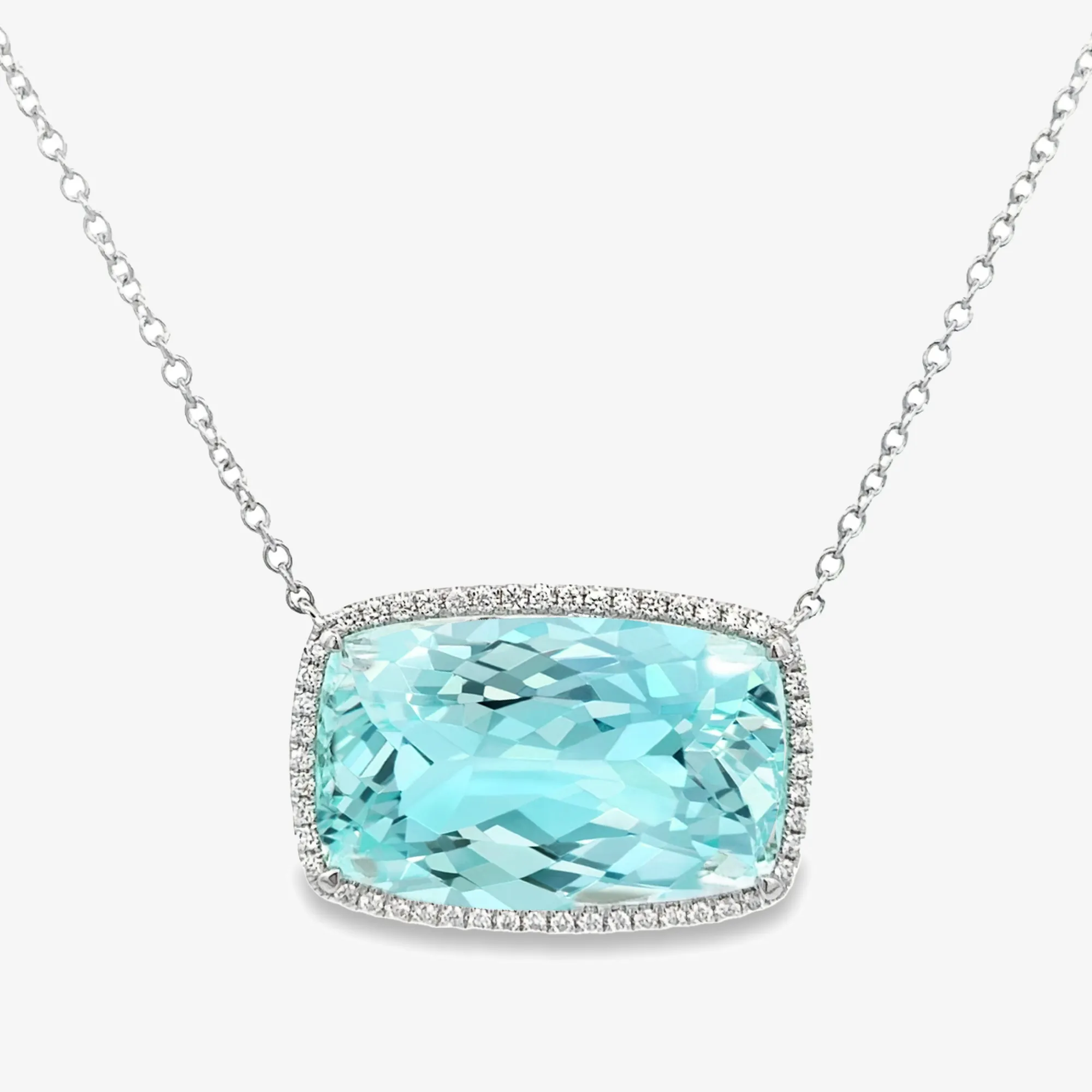 15.85CT Aquamarine Diamond Halo Necklace