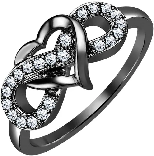 1/6 ct 14k Gold Over Heart Infinity Ring White CZ Diamond Valentine's Day Special For Womens.