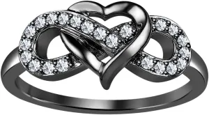1/6 ct 14k Gold Over Heart Infinity Ring White CZ Diamond Valentine's Day Special For Womens.
