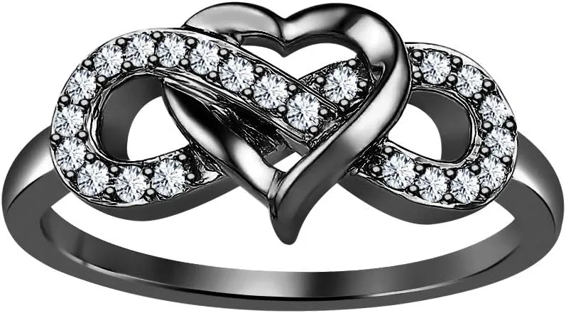 1/6 ct 14k Gold Over Heart Infinity Ring White CZ Diamond Valentine's Day Special For Womens.