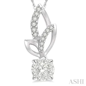 1/6 Ctw Leafy Round Cut Diamond Lovebright Pendant With Link Chain in 14K White Gold