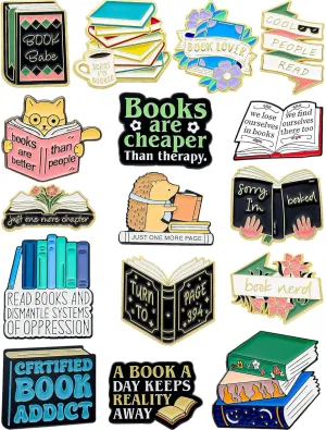 16 Pcs Book Enamel Pins for Backpacks  Unique Cute Lapel Pins for Jackets & Hats  Gift for Friends & Collectors