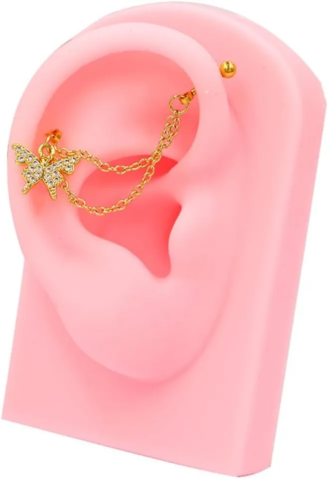 16G Gold Chain Industrial Piercing Jewelry for Women Stainless Steel Industrial Barbell Earrings Double Piercing Cartilage Helix Conch Earrings Body Piercing Jewelry