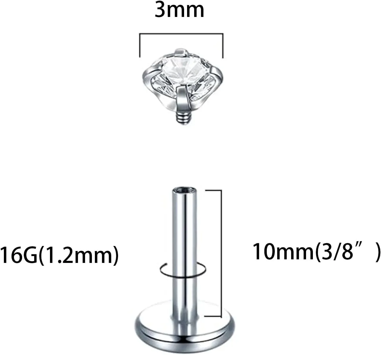 16G Labret Jewelry Internally Threaded Lip Nose Piercing Studs Medusa Ashely Piercing Jewelry Tragus Earring Studs