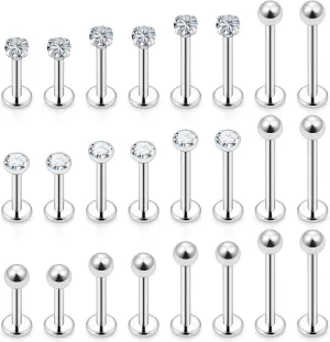 16G Lip Labret Monroe Rings Studs Surgical Steel Tragus Helix Cartilage Earring Stud Rings Piercing Jewelry Bar Length 6mm 8mm 10mm 12mm Silver 24PCS