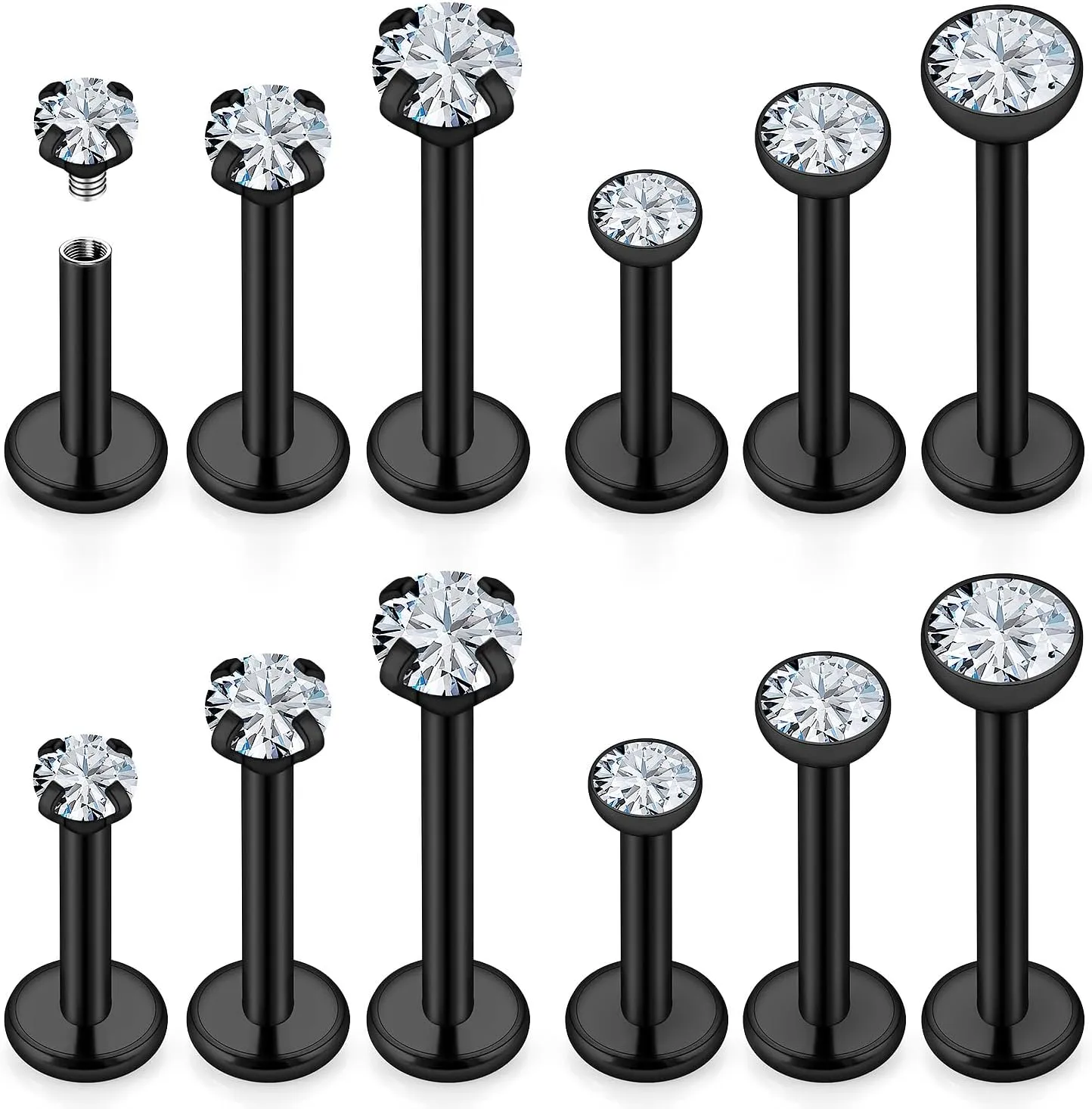 16G Lip Rings for Women Stainless Surgical Steel Labret Jewelry Monroe Lip Ring Medusa Piercing Jewelry Tragus Helix Cartilage Earring Piercing Jewelry for Women CZ 2MM 3MM 4MM 6 Pairs