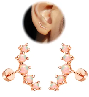 16G Opal Cartilage Earrings for Women 14K Gold Stainless Steel Flat Back Stud Earrings for Sensitive Ear Handmade Cartilage Screw Back Helix Conch Piercing Jewelry (Opal, Rose Gold)