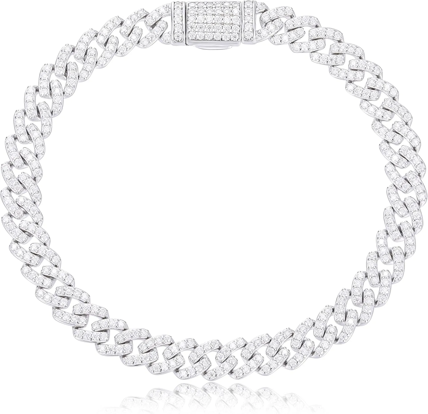 1.72-2.52 Carats Moissanite Bracelet for Men, 6MM Moissanite Cuban Bracelet 18K White Gold Plated 925 Sterling Silver Simulated Diamond Cuban Link Bracelet D Color VVS1 Round Cut Bling Iced Out Miami Link Bracelet w/ Box Clasp 6-9 Inch