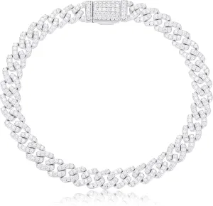 1.72-2.52 Carats Moissanite Bracelet for Men, 6MM Moissanite Cuban Bracelet 18K White Gold Plated 925 Sterling Silver Simulated Diamond Cuban Link Bracelet D Color VVS1 Round Cut Bling Iced Out Miami Link Bracelet w/ Box Clasp 6-9 Inch