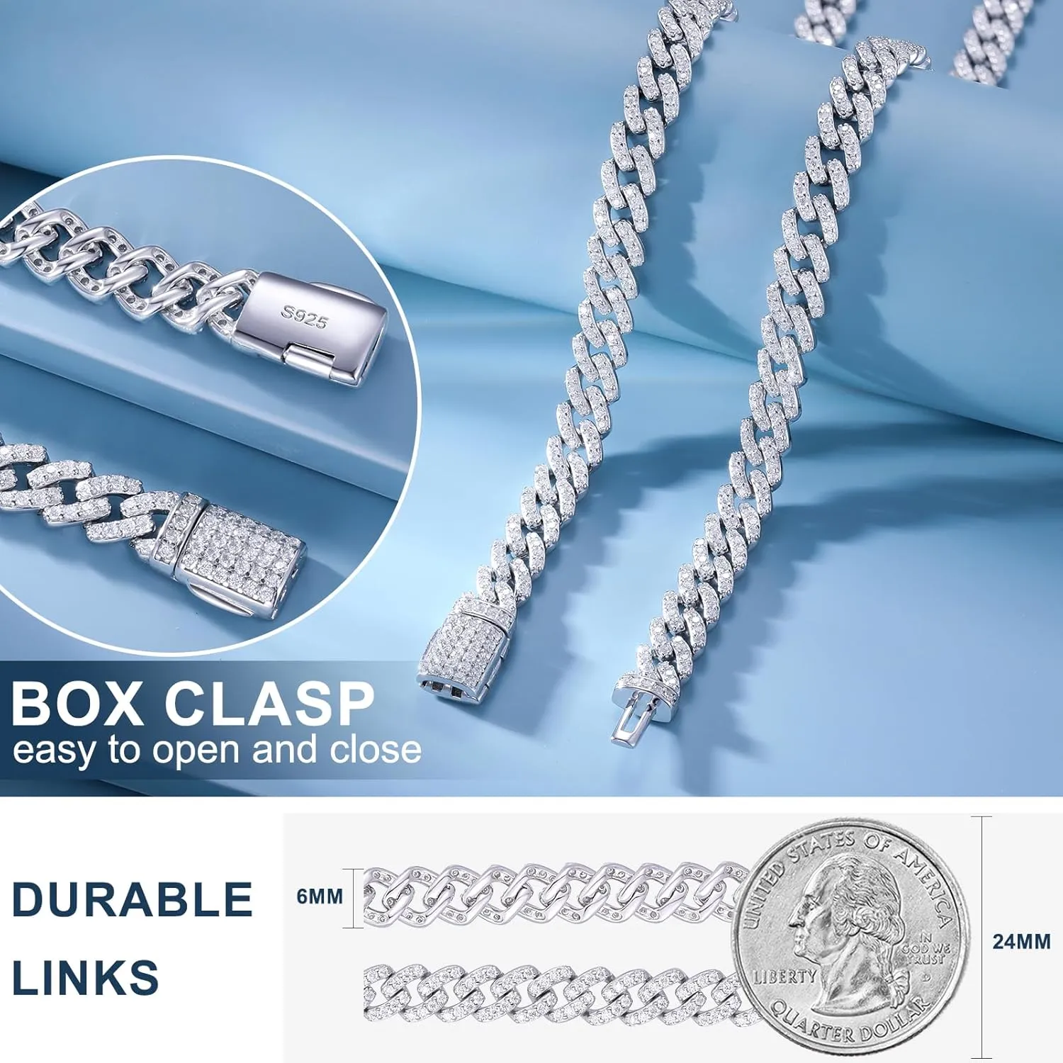 1.72-2.52 Carats Moissanite Bracelet for Men, 6MM Moissanite Cuban Bracelet 18K White Gold Plated 925 Sterling Silver Simulated Diamond Cuban Link Bracelet D Color VVS1 Round Cut Bling Iced Out Miami Link Bracelet w/ Box Clasp 6-9 Inch