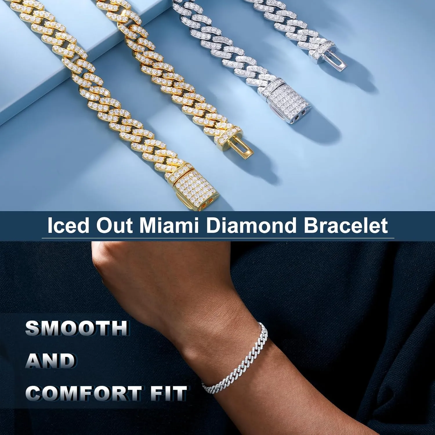 1.72-2.52 Carats Moissanite Bracelet for Men, 6MM Moissanite Cuban Bracelet 18K White Gold Plated 925 Sterling Silver Simulated Diamond Cuban Link Bracelet D Color VVS1 Round Cut Bling Iced Out Miami Link Bracelet w/ Box Clasp 6-9 Inch