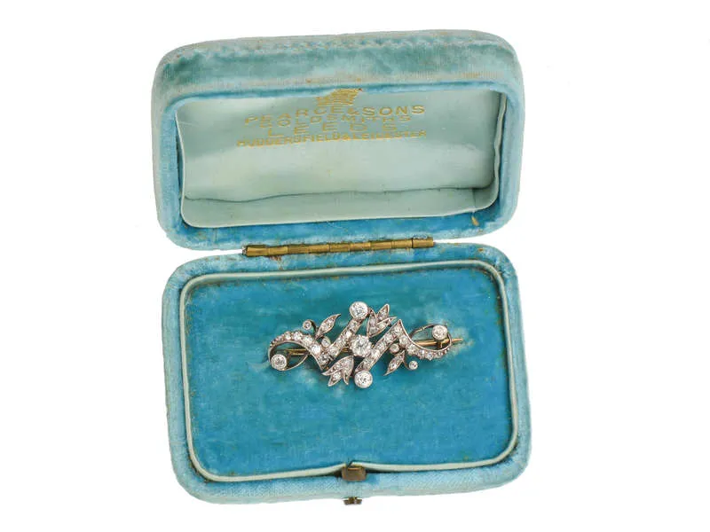 1890s Antique Diamond Brooch in Box 1.36 Carats