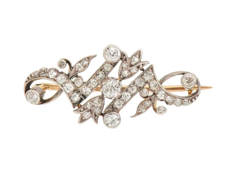 1890s Antique Diamond Brooch in Box 1.36 Carats
