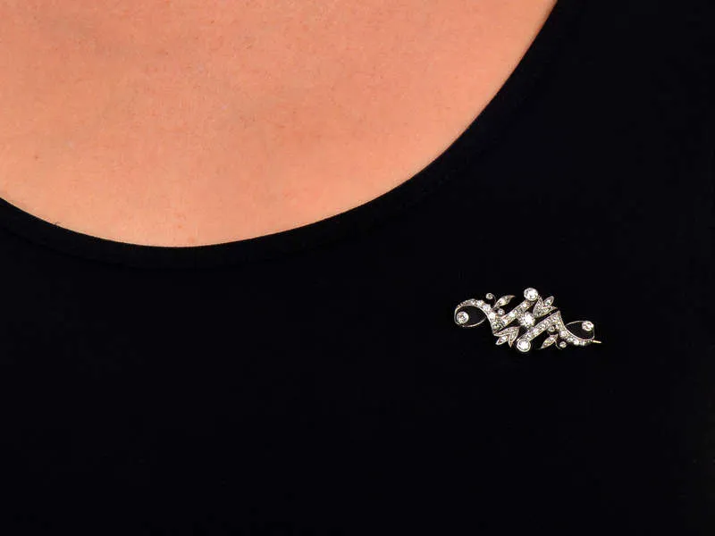1890s Antique Diamond Brooch in Box 1.36 Carats
