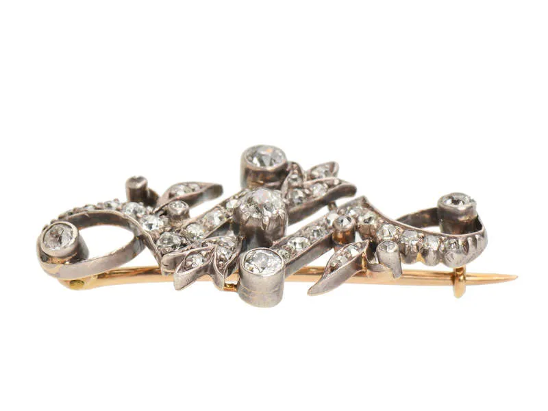 1890s Antique Diamond Brooch in Box 1.36 Carats