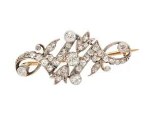 1890s Antique Diamond Brooch in Box 1.36 Carats