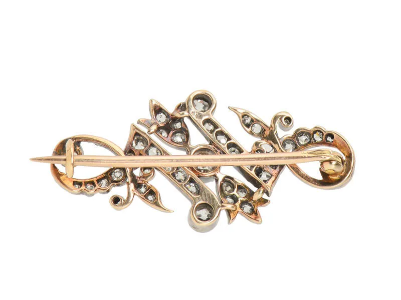 1890s Antique Diamond Brooch in Box 1.36 Carats