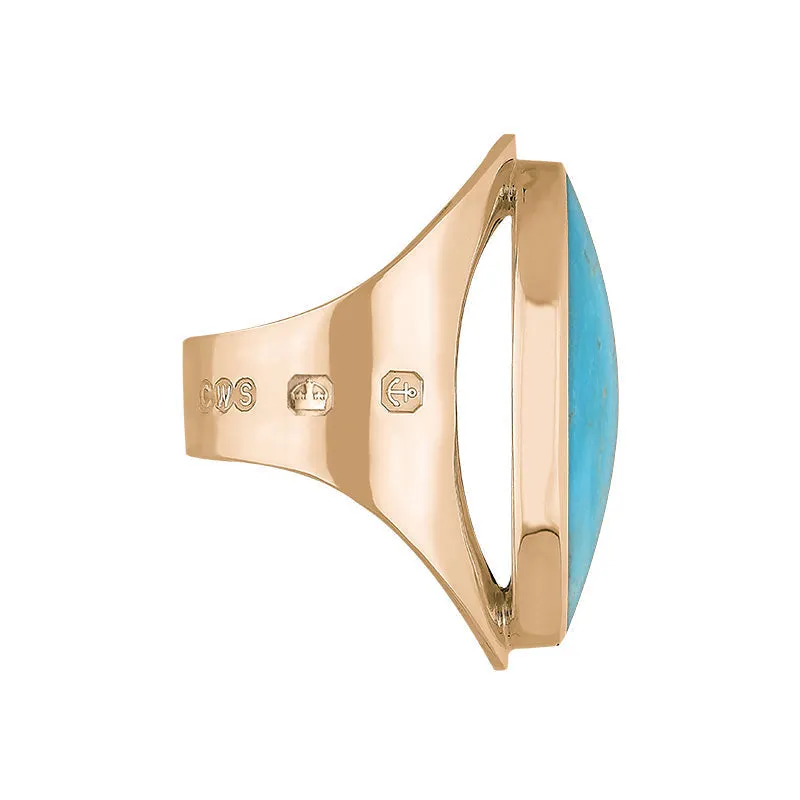 18ct Rose Gold Turquoise Queen's Jubilee Hallmark Large Oval Ring