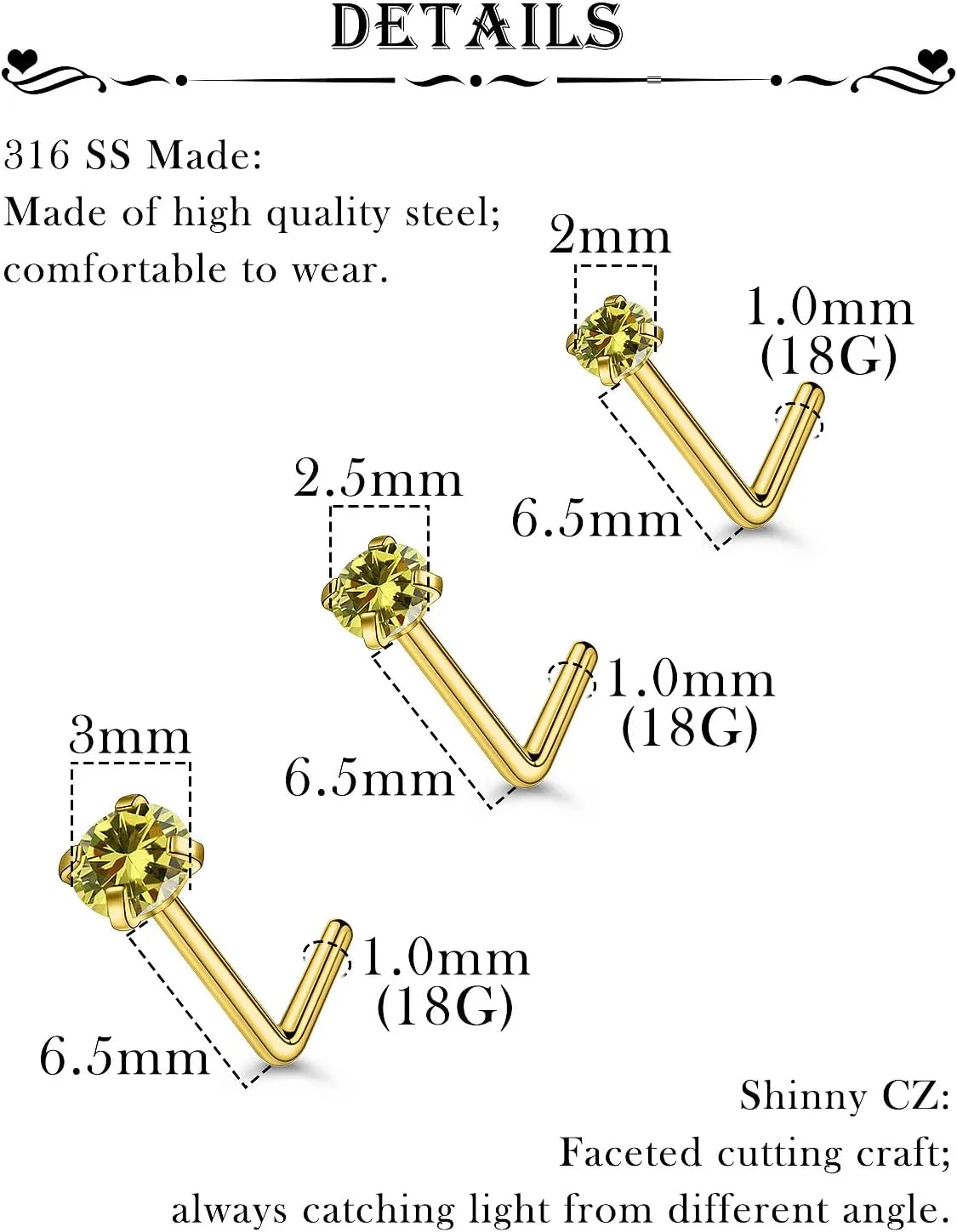 18G 20G 22G Stainless Surgical Steel Titanium Nose Rings Studs for Women L Shaped Nose Rings Screw Nose Studs Nostrial Piercing Jewelry for Women Men Silver Gold Black