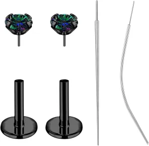 18G/20G Threadless Push in Nose Studs Surgical Steel Labret Piercing Jewelry for Tragus Monroe Lip Helix Cartilage Earrings Studs for Women Men, Black