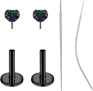18G/20G Threadless Push in Nose Studs Surgical Steel Labret Piercing Jewelry for Tragus Monroe Lip Helix Cartilage Earrings Studs for Women Men, Black