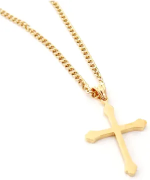 18K Gold Chain Small Cross Pendant Necklace Solid Clasp for Women, Men, Wife, Husband, Thin for Charms Miami Cuban Link Diamond Cut Religious Edge