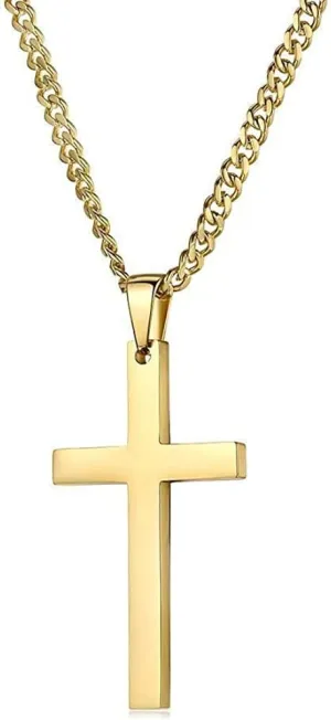 18K Gold Chain Style Cross Pendant Necklace Solid Clasp for Men,Women,Thin for Charms Miami Cuban Link Diamond Cut