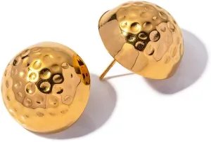18K Gold Plated Ball Stud Earrings for Women Simple Classic Stainless Steel Cartilage Earring Piercing Jewelry Earrings Vintage for Gold Half Ball Hollow out Earrings Birthday Xmas Gift for Her
