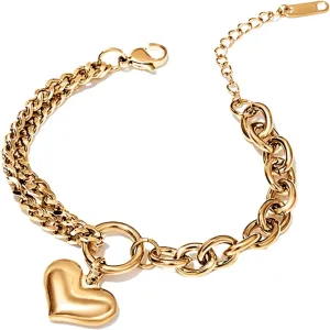 18K Gold-Plated Love Bracelet for Women  Elegant Heart Pendant Chain Bracelet, Hypoallergenic Valentines Day Bracelet, Ideal Friendship or Trendy Jewelry for Women