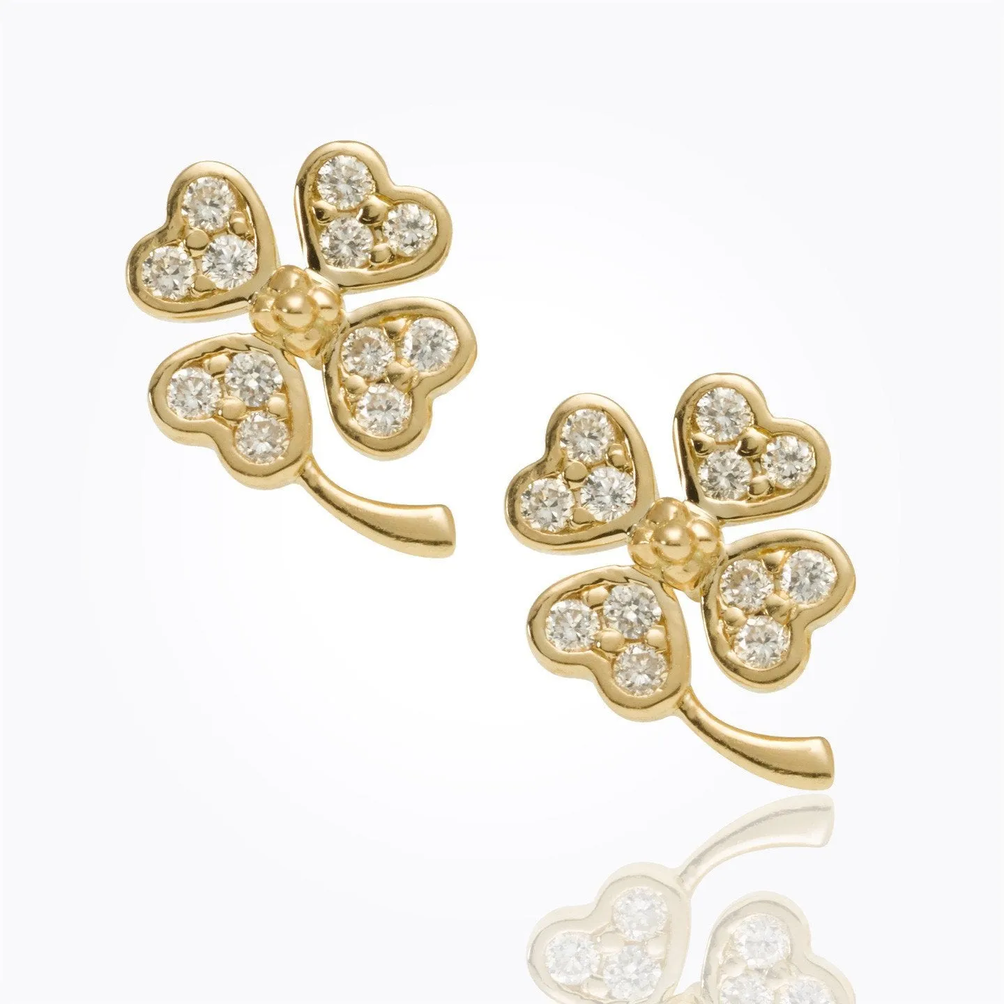 18K Small Clover Earring with diamond pavé