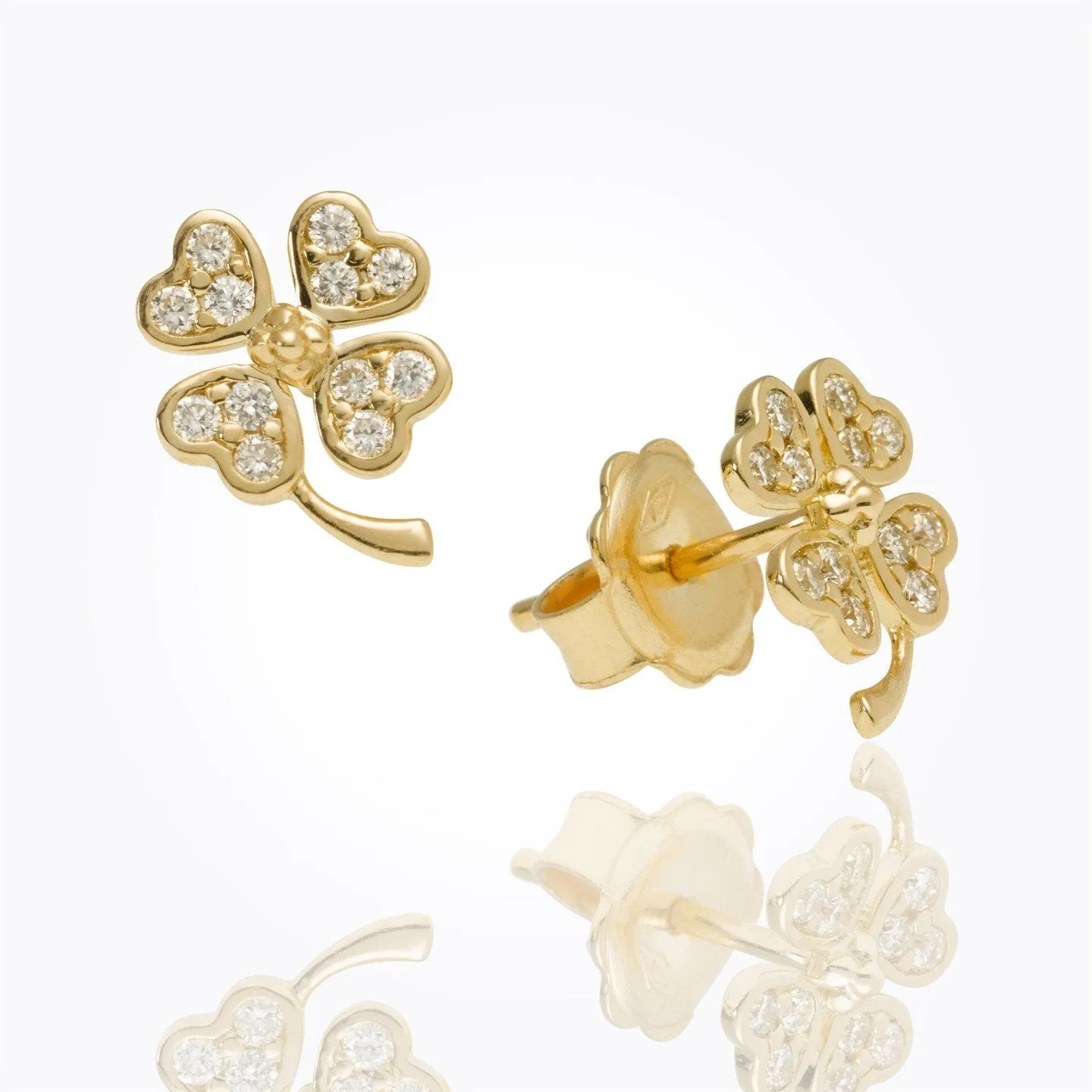 18K Small Clover Earring with diamond pavé