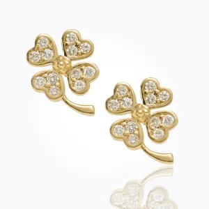 18K Small Clover Earring with diamond pavé