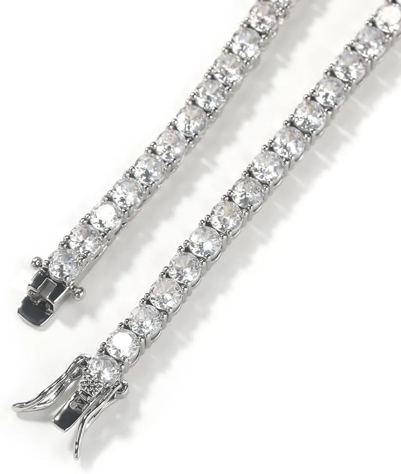 18k White Gold Plated CZ Tennis Bracelet Cross 4mm Cubic Zirconia Diamond Bracelet For Women Men Charm
