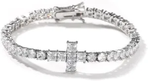 18k White Gold Plated CZ Tennis Bracelet Cross 4mm Cubic Zirconia Diamond Bracelet For Women Men Charm