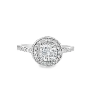 18K White Round Diamond 0.57Ct Halo Engagement Ring