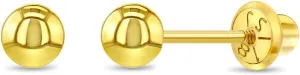 18k Yellow Gold Classic Ball Safety Screw Back Stud Earrings for Babies, Infants, Toddlers, and Little Girls 3mm-5mm - Traditional Plain Ball 18k Gold Stud Earrings for Baby Girls