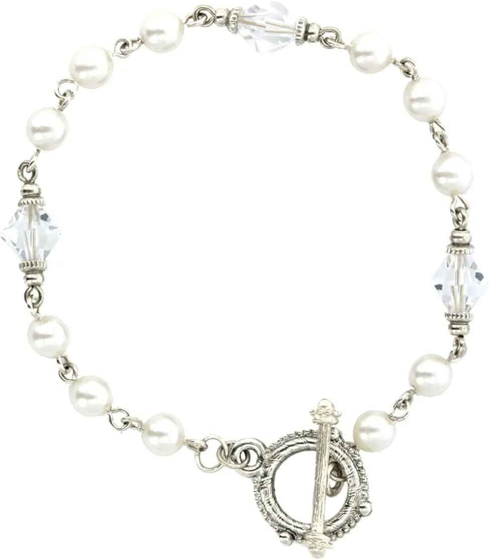 1928 Jewelry Women's Crystal And Faux Pearl Toggle Bracelet