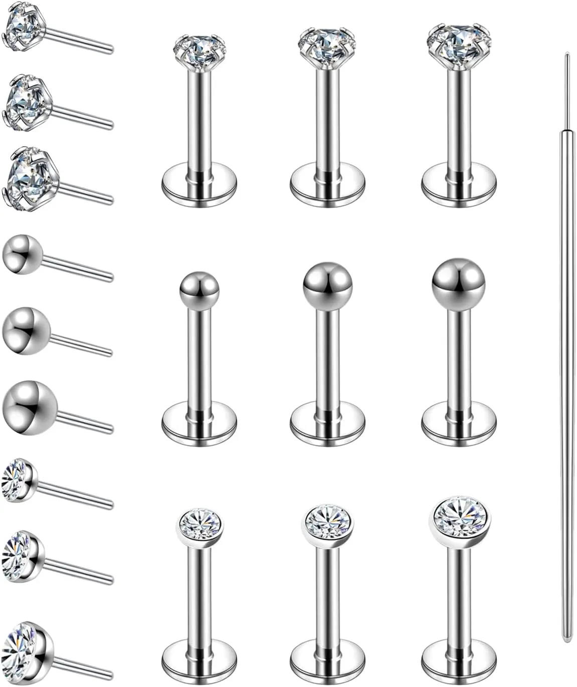 19pcs Nose Rings Studs, 20/18G 316L Surgical Stainless Steel Lip Rings Labret Jewelry Cartilage Tragus Helix Earrings Monroe Medusa Piercing Jewelry for Women Men