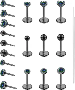 19pcs Nose Rings Studs, 20/18G 316L Surgical Stainless Steel Lip Rings Labret Jewelry Cartilage Tragus Helix Earrings Monroe Medusa Piercing Jewelry for Women Men