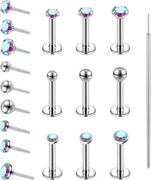 19pcs Nose Rings Studs, 20/18G 316L Surgical Stainless Steel Lip Rings Labret Jewelry Cartilage Tragus Helix Earrings Monroe Medusa Piercing Jewelry for Women Men