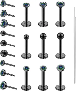 19pcs Nose Rings Studs, 20/18G 316L Surgical Stainless Steel Lip Rings Labret Jewelry Cartilage Tragus Helix Earrings Monroe Medusa Piercing Jewelry for Women Men