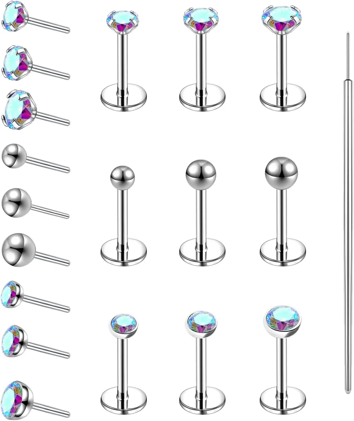 19pcs Nose Rings Studs, 20/18G 316L Surgical Stainless Steel Lip Rings Labret Jewelry Cartilage Tragus Helix Earrings Monroe Medusa Piercing Jewelry for Women Men