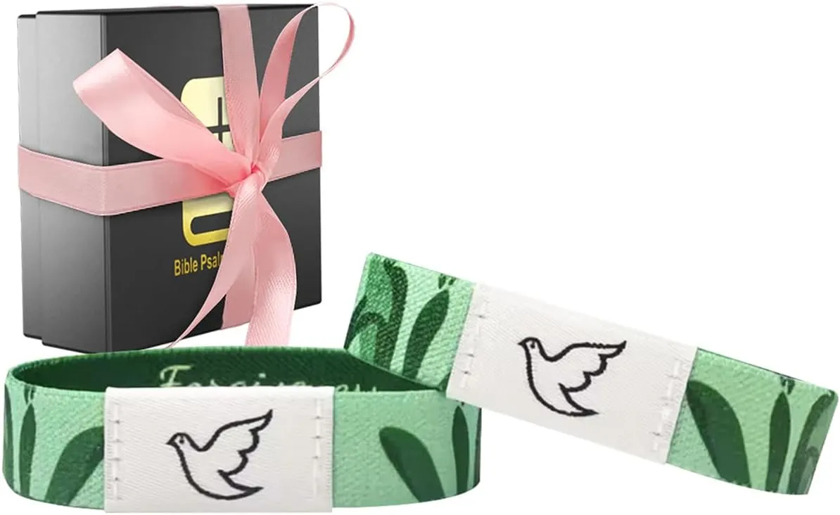 2 Pcs Bible Verse Bracelets,Daily Bible Verse Bracelet Christian Bracelet for Men Women Wearable Bible Bracelet Christian Gifts for Women,Comes with Favors Box Ribbon Bow (Green)