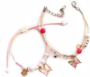 2 Pcs Butterfly Strand Bracelets Y2K Star Flower Charm Adjustable Bracelets Valentine's Day Birthday Party Friendship Jewelry Gifts