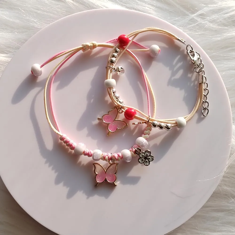 2 Pcs Butterfly Strand Bracelets Y2K Star Flower Charm Adjustable Bracelets Valentine's Day Birthday Party Friendship Jewelry Gifts