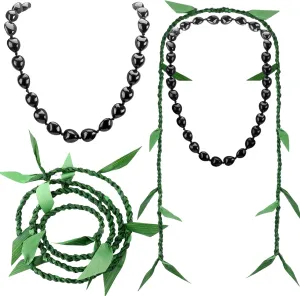 2 Pcs Hawaiian Graduation Ti Leaf Ribbon Lei with 37 Inch Kukui Nut Necklace 65 Inch Graduation Lei for Women Men 2025 College Grad Party