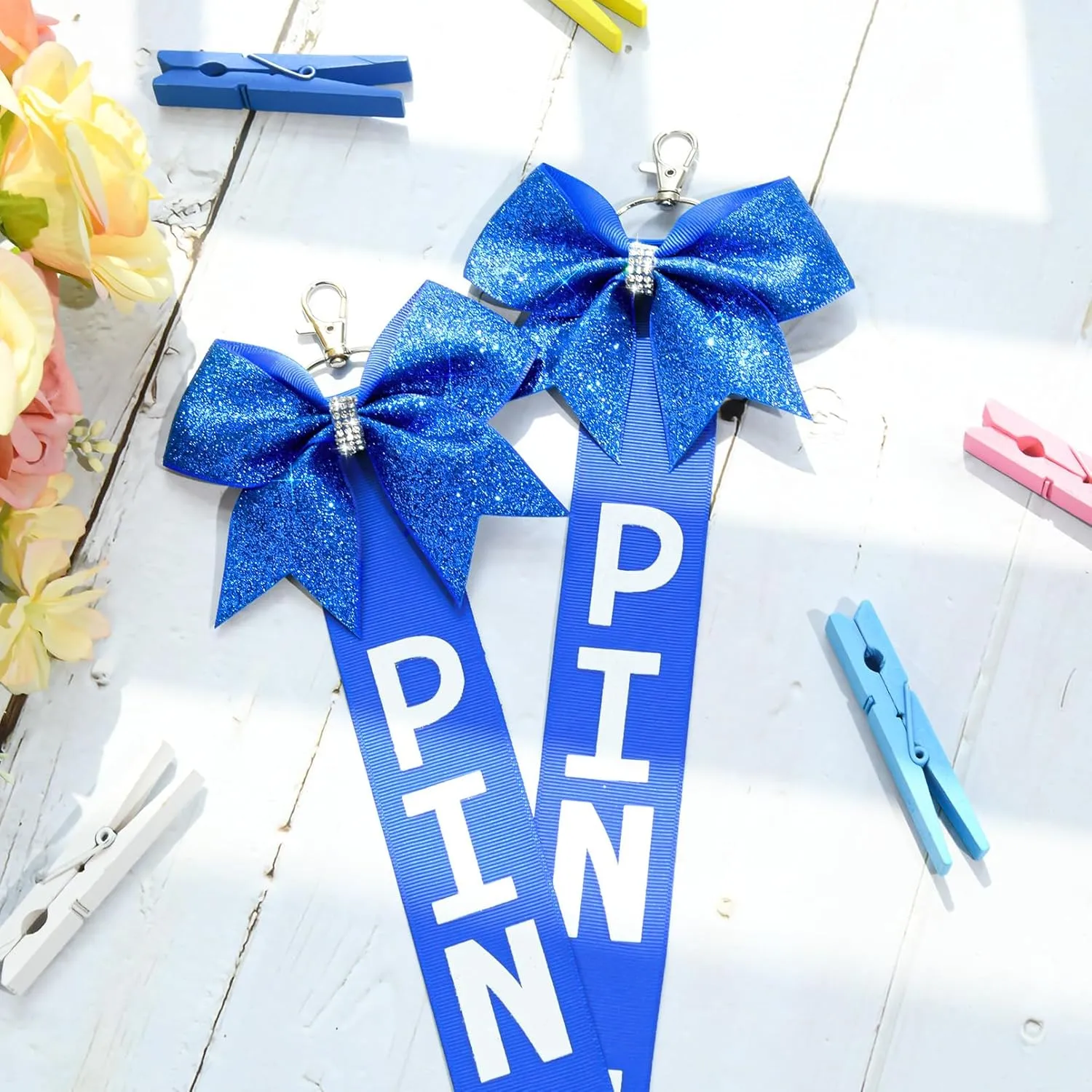 2 PCS Pin Me Ribbon Cheer Bag 10 PCS Cheer Pins Bow Cheerleading Gifts Clips