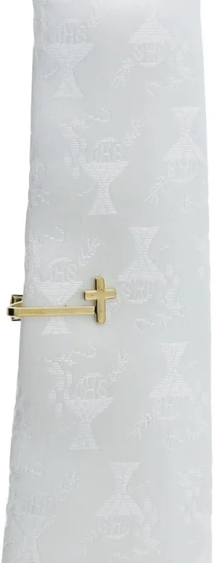 2 Piece White Communion Tie and Tie Bar Gift Set