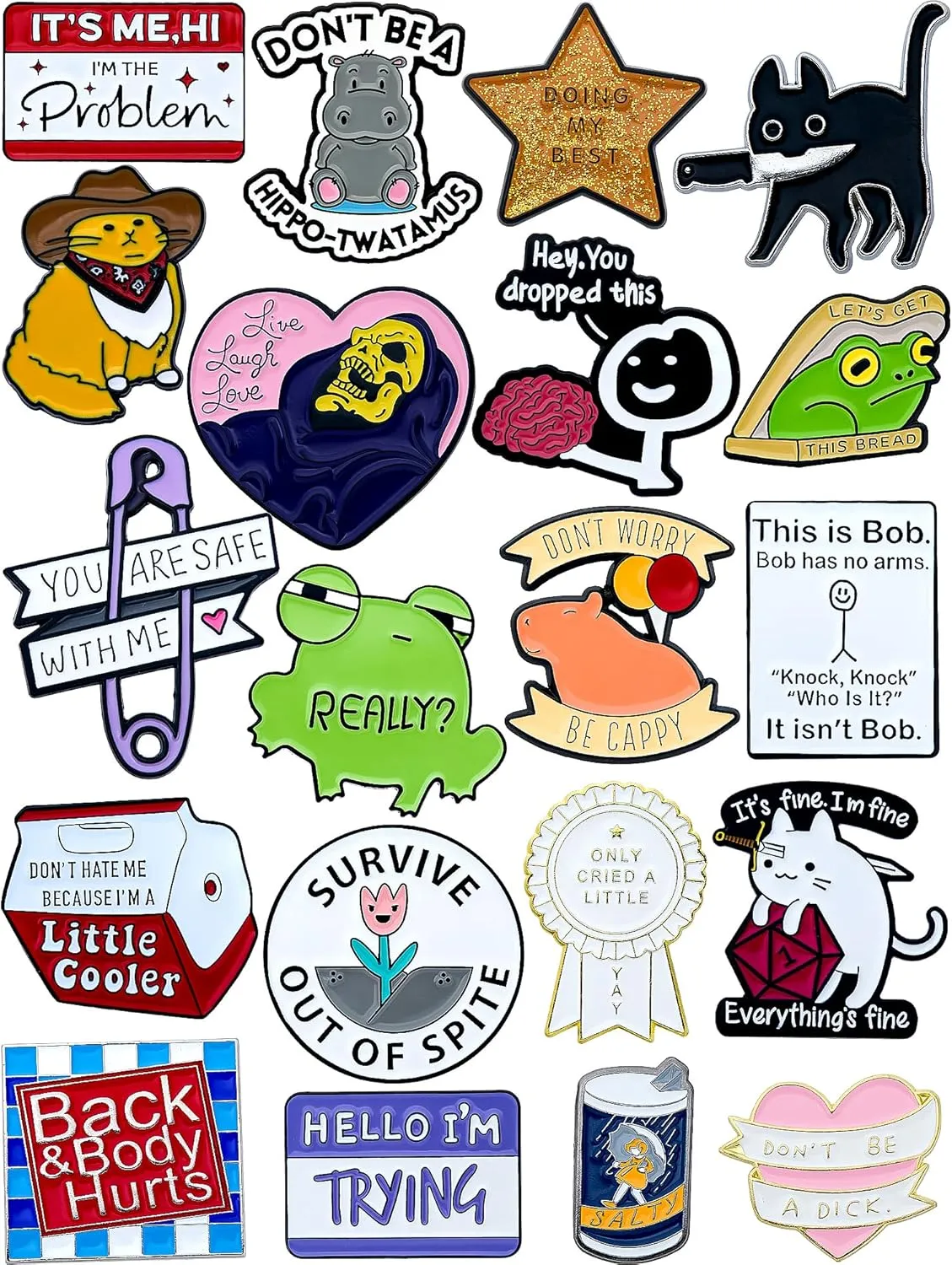 20 Pcs Funny and Quirky Enamel Pin Set  Unique Cute Lapel Pins for Backpacks, Jackets & Hats  Gift for Friends & Collectors